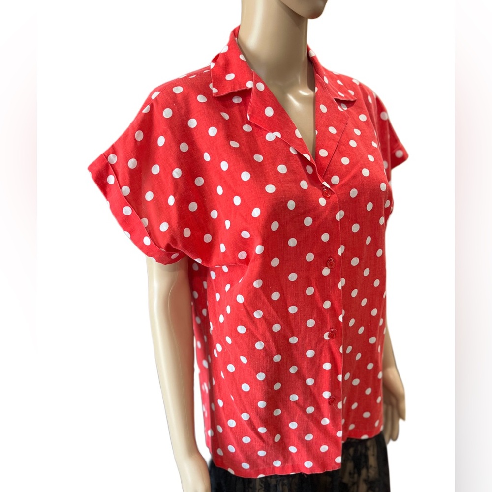 Vintage 70’s handmade Red Polka Dot Women's Top-M/L - Picture 2 of 5